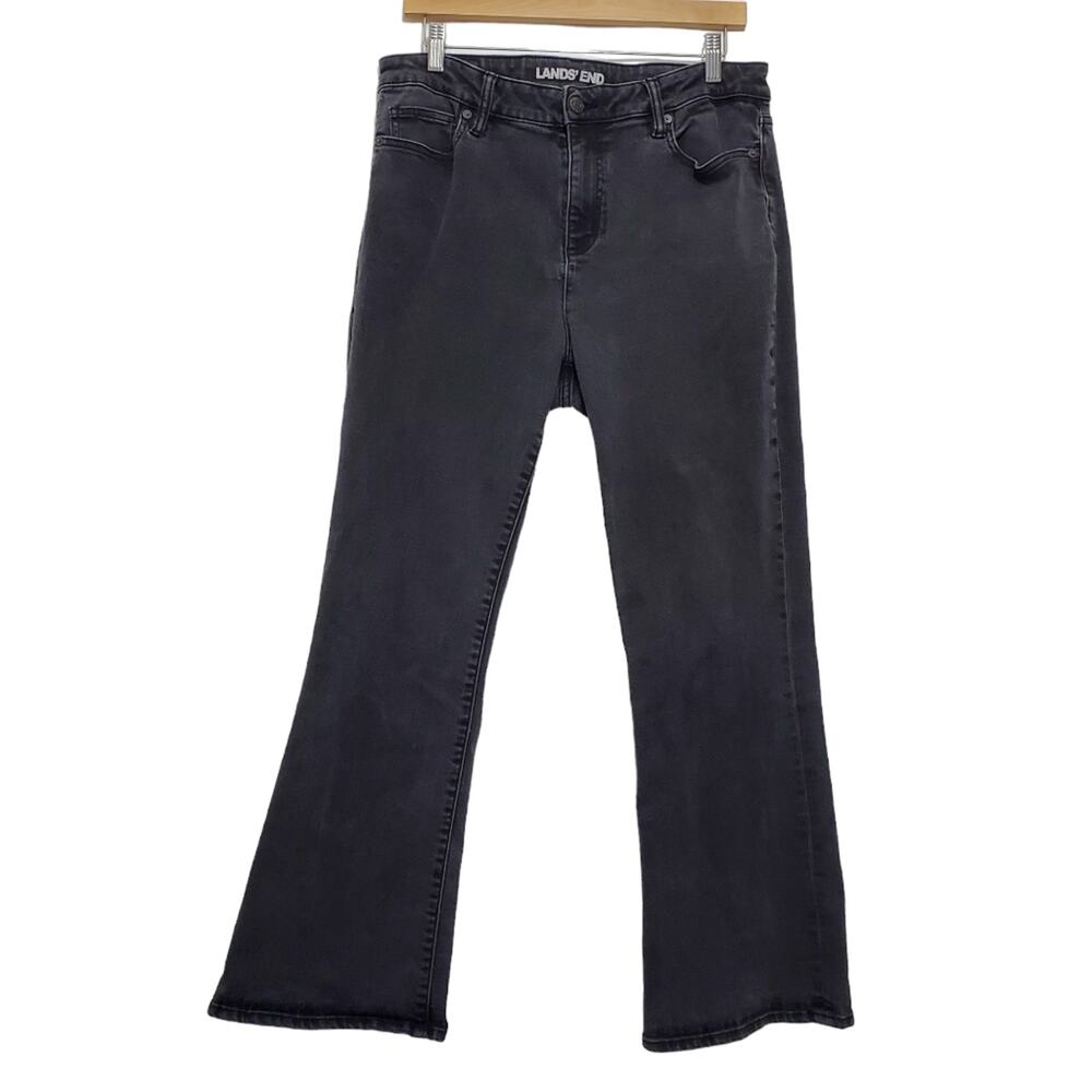 Lands' End Midrise Curvy Bootcut Denim Jeans Fade Black Wash Sz 14